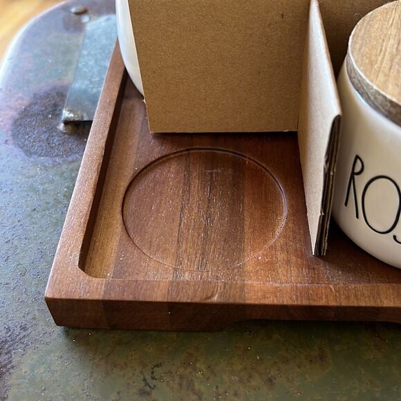 Rae Dunn Cermic Bowl Set with Wooden Lids & Tray - Picture 9 of 9